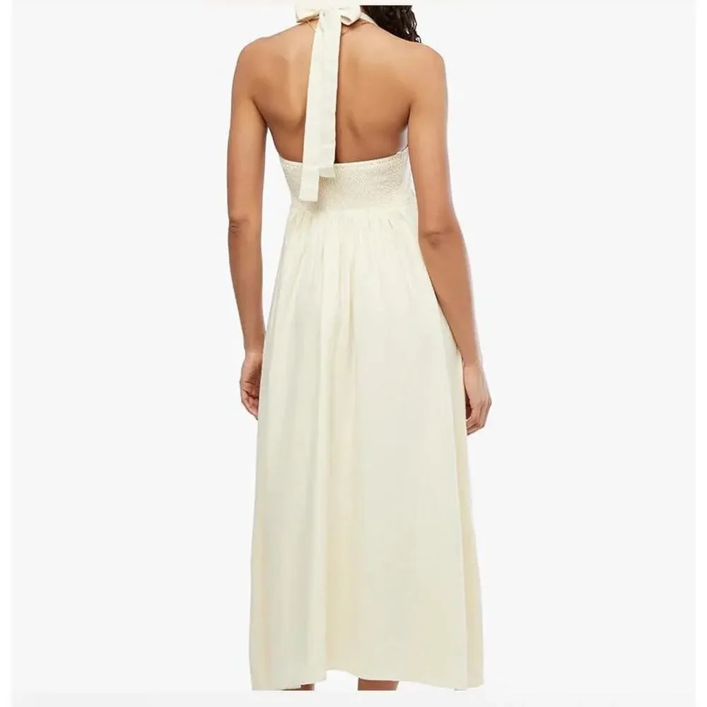 Anthropologie WeWorewhat Cream Women Button Front Linen-Blend Maxi Dress Size‎ S - Picture 2 of 10